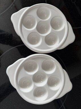 White Ceramic Escargot/Stuffed Mushrooms Plates - Home Dining